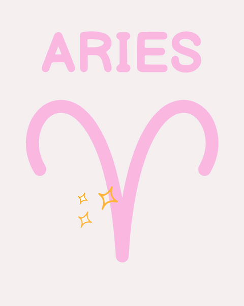Minimalist Aries zodiac painting with pink ram symbol and sparkles