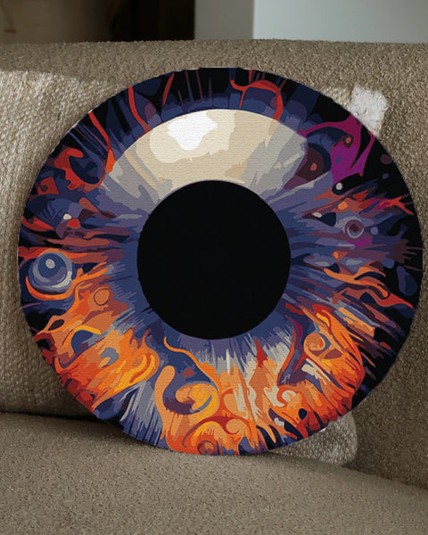 Abstract painting of a human eye with fiery artistic details
