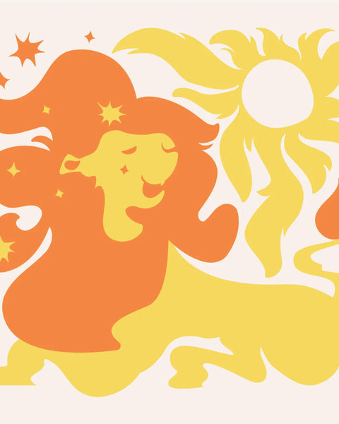 Leo zodiac-themed artwork featuring a majestic lion and sun