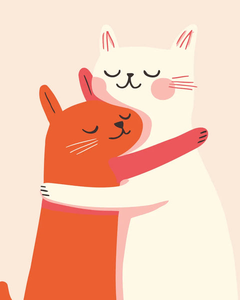 Two cats hugging with closed eyes expressing love and friendship