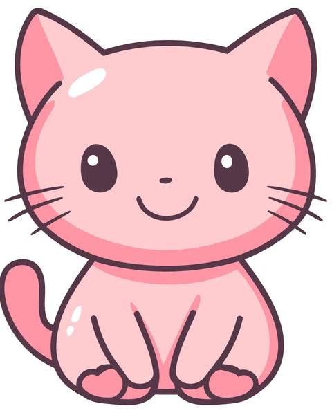 Cute pink cartoon cat with big eyes and a smile painting