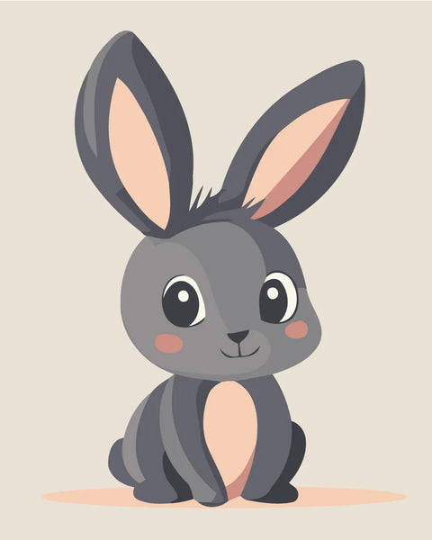 Cute cartoon-style gray bunny with big ears and rosy cheeks