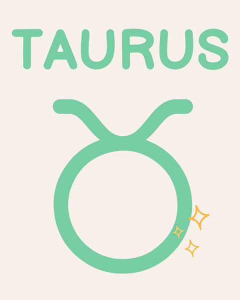 Taurus zodiac sign symbol with decorative stars and text
