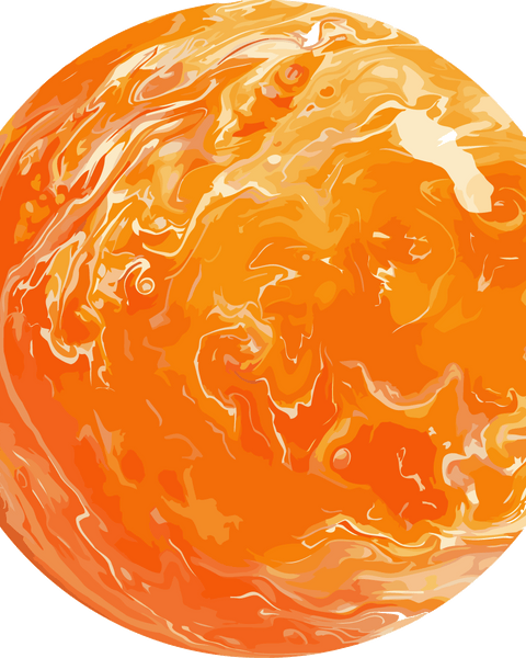 Abstract painting of an orange swirling planet with dynamic textures