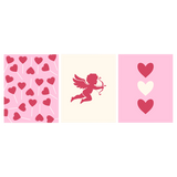 Valentine's Day themed artwork with hearts cupid and love symbols