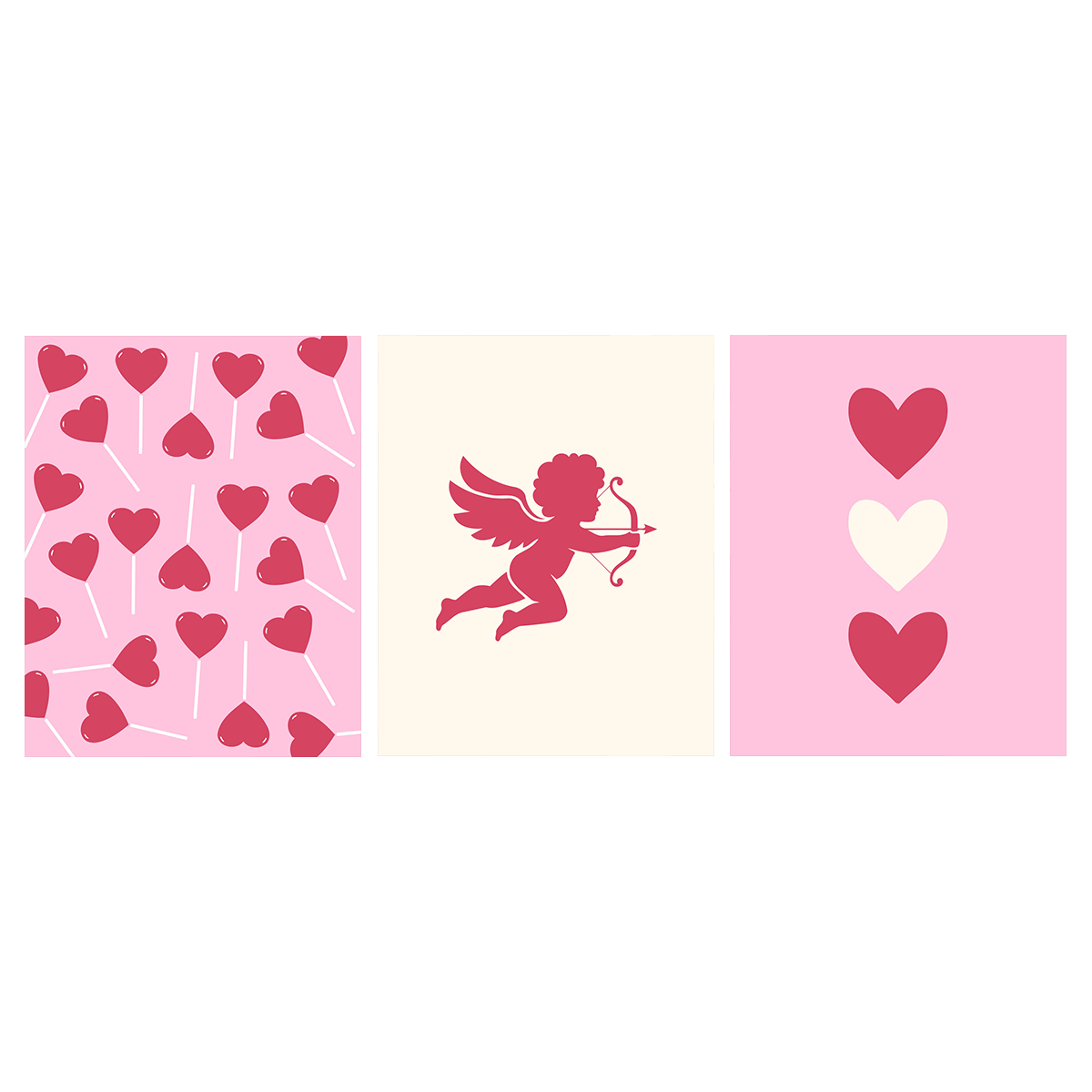 Valentine's Day themed artwork with hearts cupid and love symbols