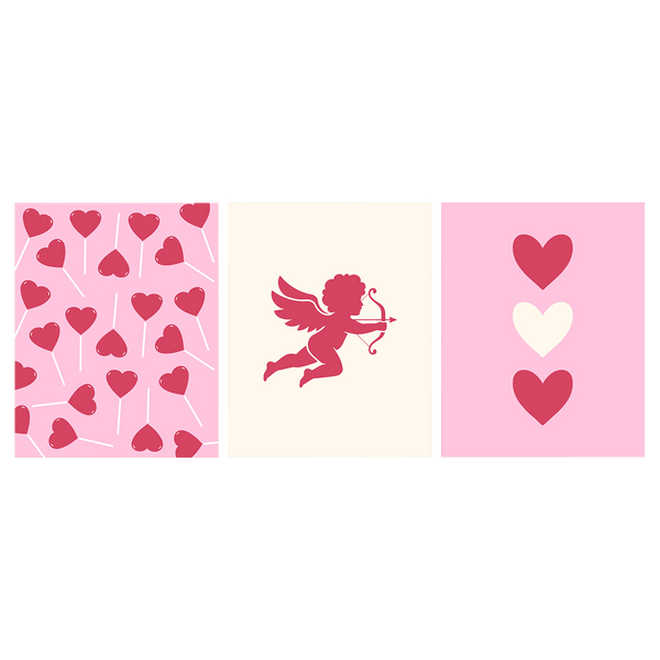 Valentine's Day themed artwork with hearts cupid and love symbols