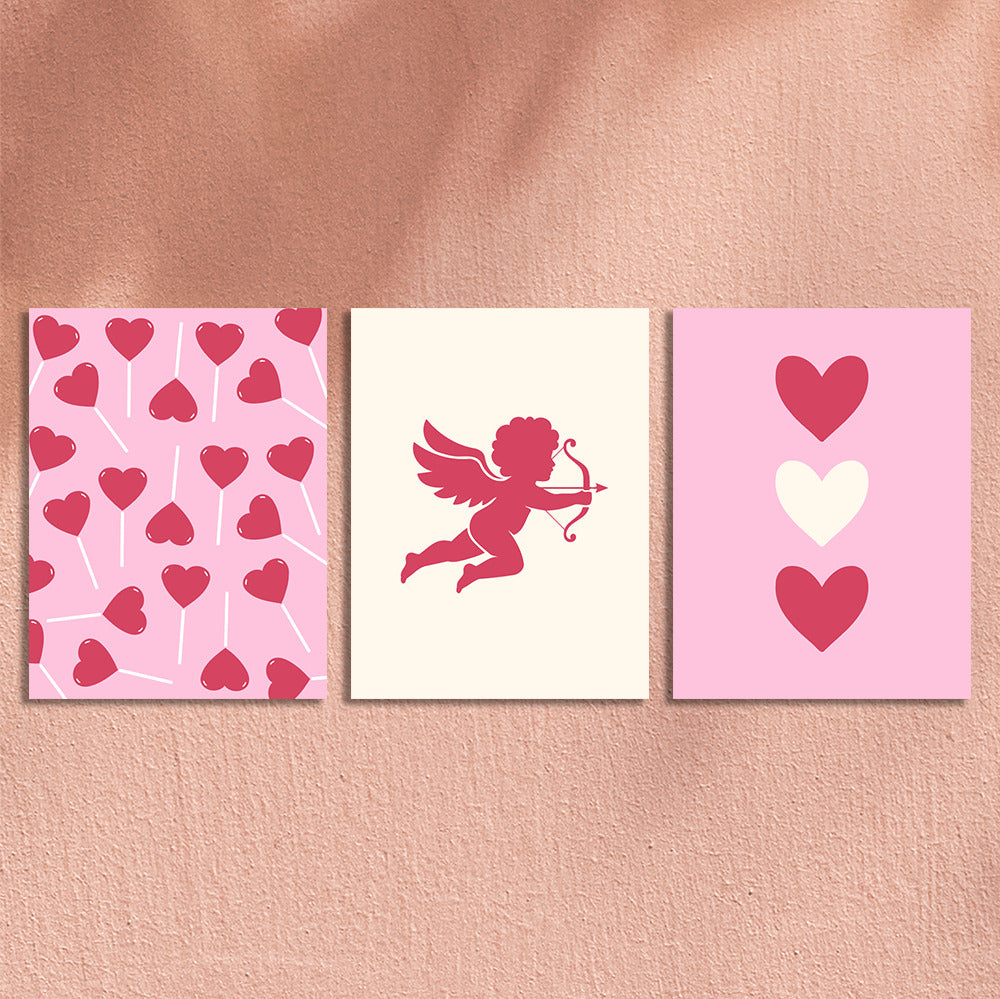 Valentine's Day themed artwork with hearts cupid and love symbols