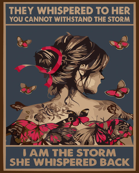 Painting of a strong woman with butterflies and empowering quote