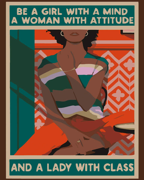 Stylized portrait of a confident woman with empowering text