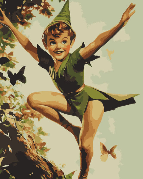 Fantasy boy in green outfit with hat painting