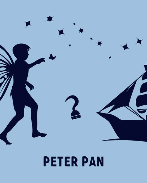 Silhouette of fairy-winged boy pirate ship and hook painting