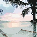Beach sunset with hammock and palm tree painting