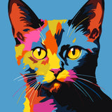 Colorful pop art painting of a cat with vibrant hues