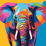 Vibrant pop art painting of an elephant with colorful hues