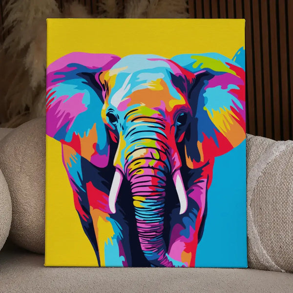 Vibrant pop art painting of an elephant with colorful hues