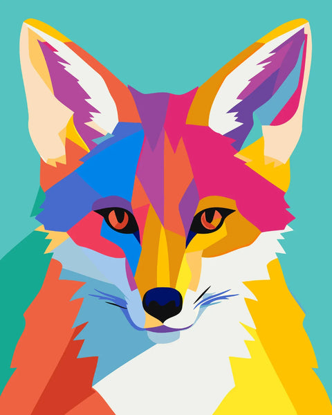 Colorful pop art painting of a fox with vibrant hues