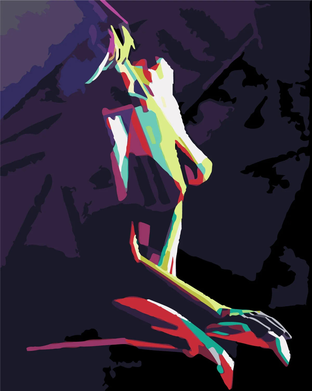 Abstract colorful painting of a female with a dark background