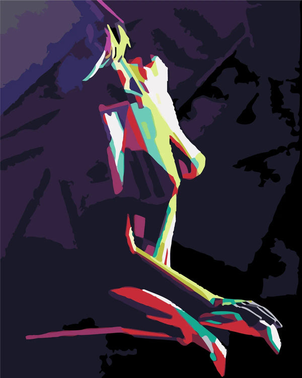 Abstract colorful painting of a female with a dark background