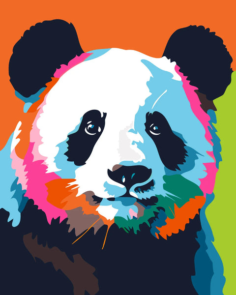 Colorful pop art painting of a panda with vibrant background