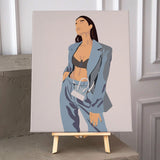 Minimalist painting of a stylish woman in a blue suit