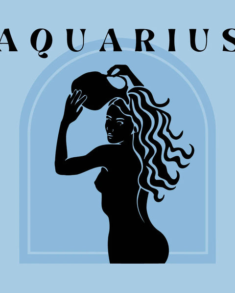 Elegant painting of Aquarius zodiac sign featuring a water-bearing woman