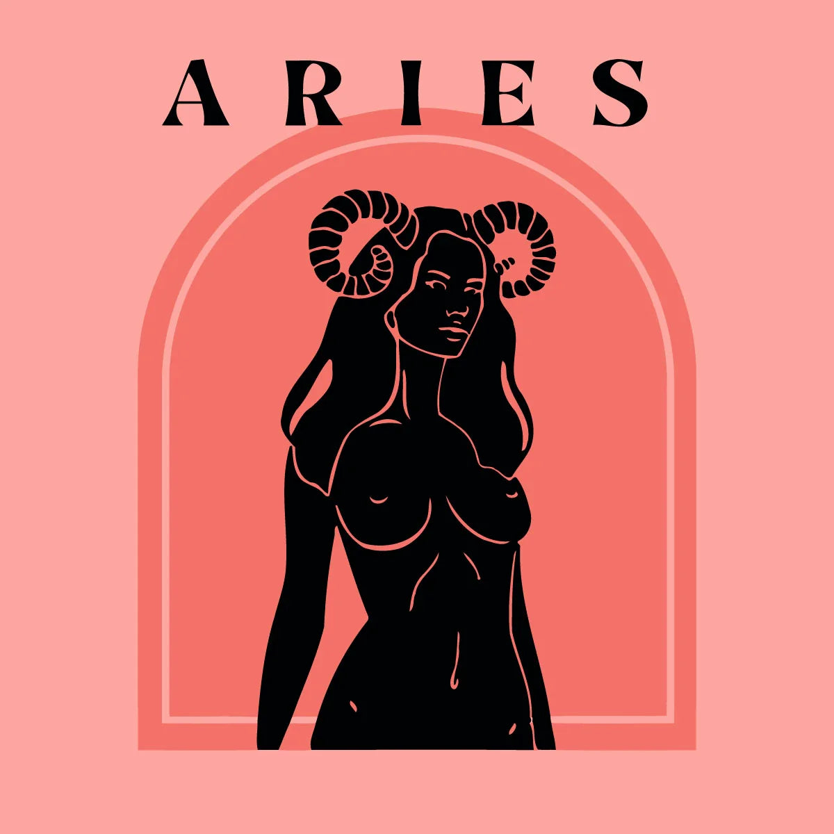 Aries zodiac painting featuring a bold feminine figure with horns