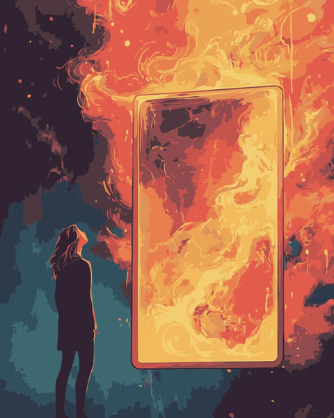 Blazing Portal Paint by Numbers Kit featuring a fiery portal emitting vivid flames against a dark, contrasting background.