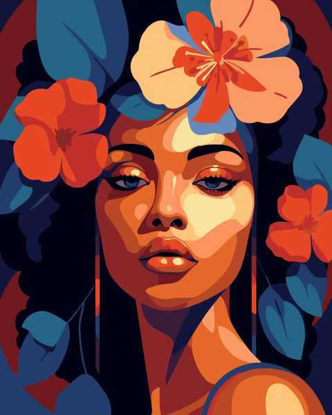 Vibrant portrait of a woman with flowers in her hair
