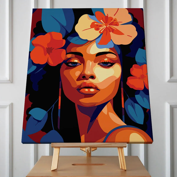 Vibrant portrait of a woman with flowers in her hair