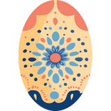 Blossom Egg Paint by Numbers Kit featuring a stylized floral mandala design in coral, blue, and navy on an egg-shaped canvas.