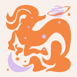 Abstract Capricorn zodiac painting with cosmic elements and mystical design