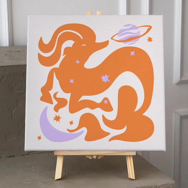 Abstract Capricorn zodiac painting with cosmic elements and mystical design