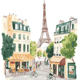 Charming Paris street scene with Eiffel Tower and café