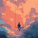 Cloud Swing Paint by Numbers Kit featuring a figure on a swing surrounded by a dreamy pastel sky.