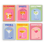 Cocktail Cuties Paint by Numbers Kit by Artspark featuring six mini-canvas designs of popular cocktails: Old Fashioned, Spritz, Gin & Tonic, Vodka Martini, Pornstar Martini, Cosmopolitan.