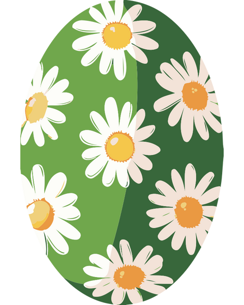 Daisy Egg Paint by Numbers Kit featuring white daisies over a bright green Easter egg-shaped background.