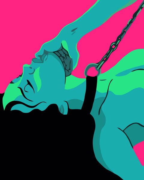 Expressive neon-toned artwork depicting a surreal and intense moment