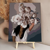 Surreal portrait of a woman with flowers and a bird