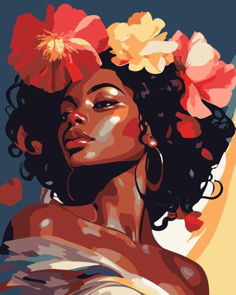 Stylized portrait of a woman with flowers in her hair