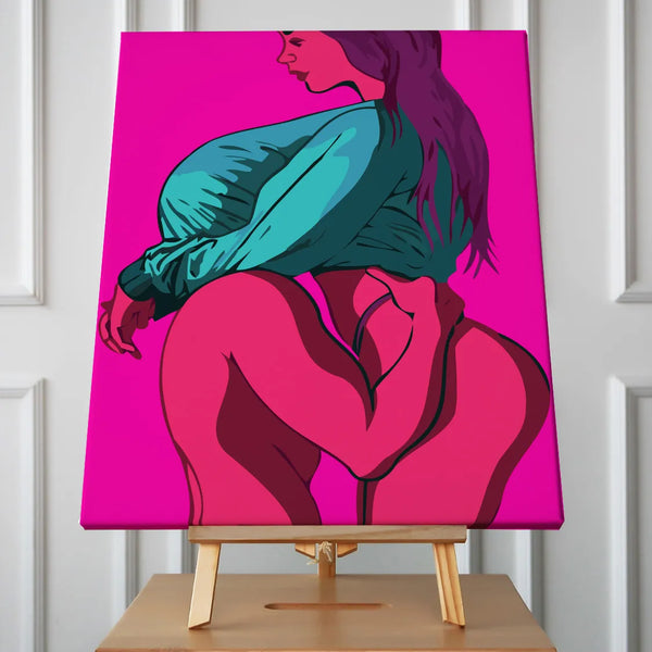Bold pop art painting of a sensual embrace in vibrant colors.