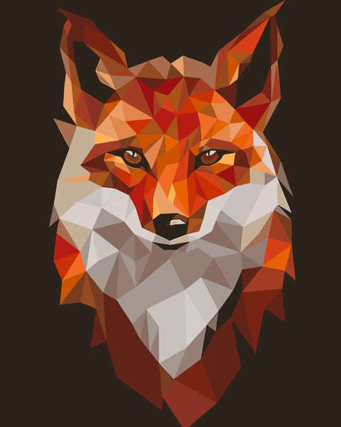 Geometric fox portrait with vibrant orange and white tones
