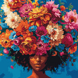 Vibrant portrait of a woman with blooming flowers as hair