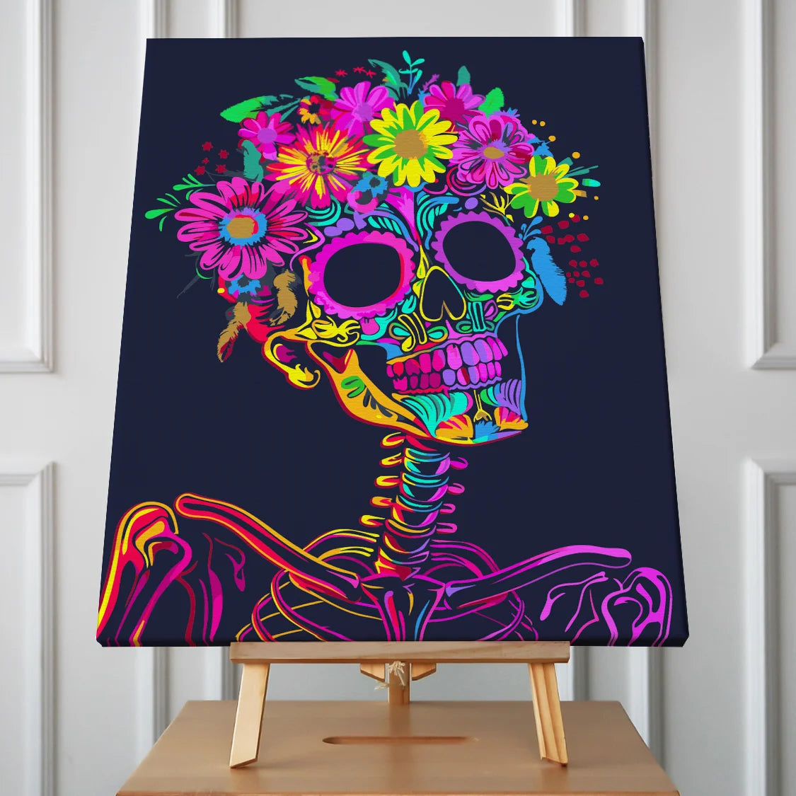 Colorful skull with intricate floral decorations