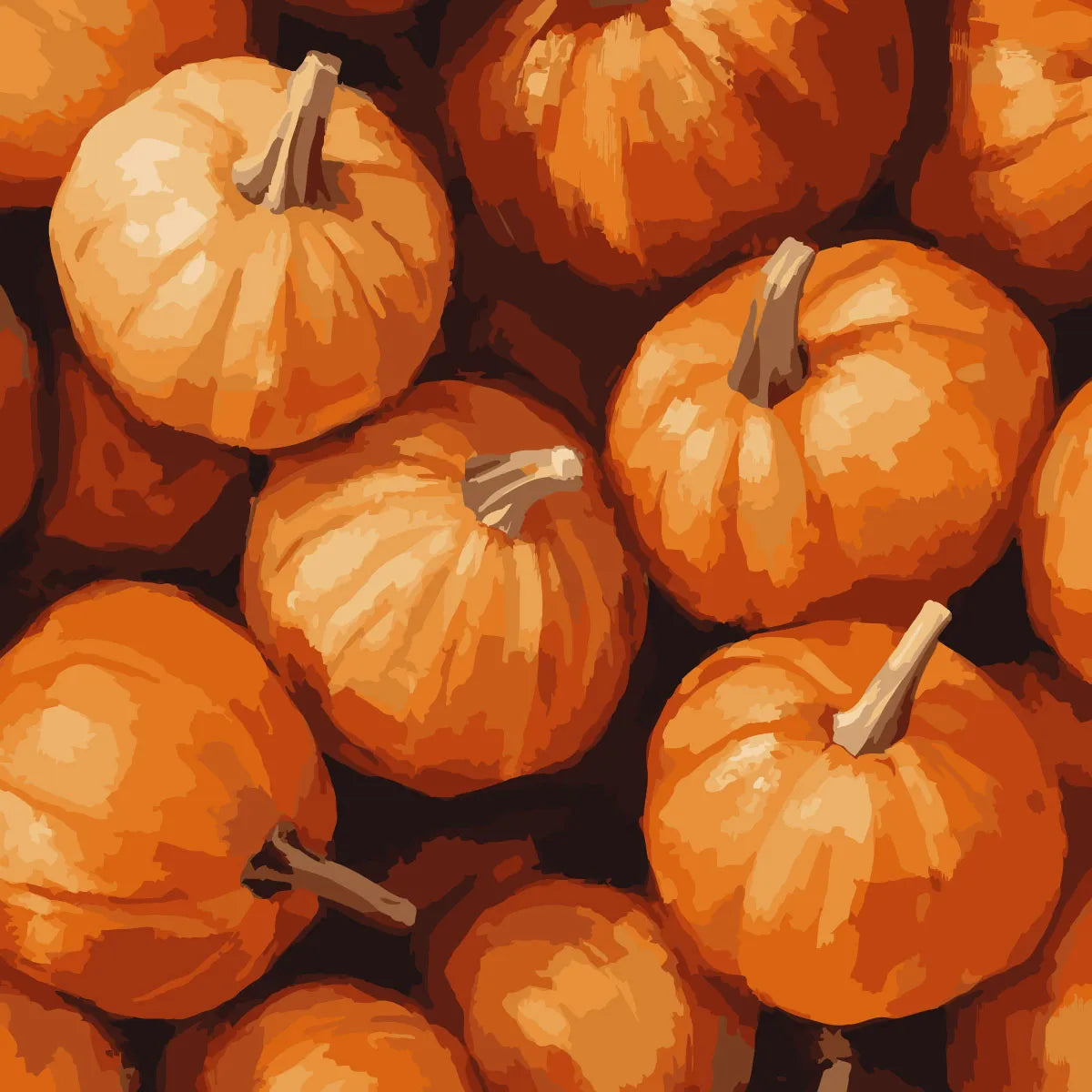 Realistic painting of a pile of bright orange pumpkins