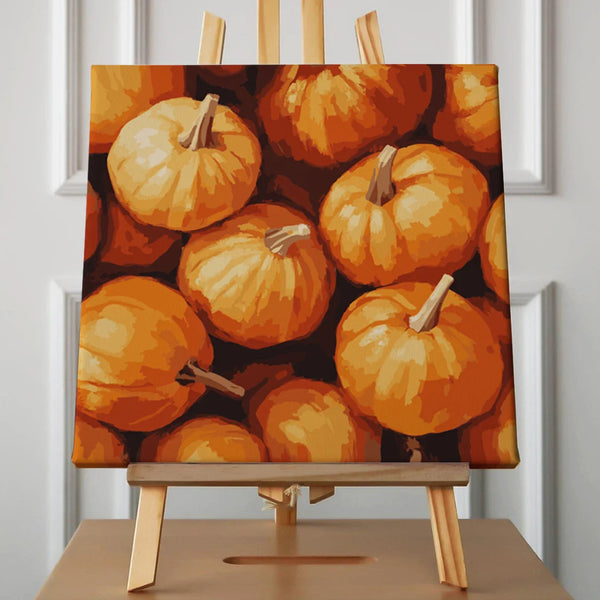 Realistic painting of a pile of bright orange pumpkins
