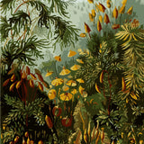 Lush botanical painting featuring vibrant green foliage and yellow flowers