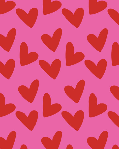 Seamless pattern of red hearts on a pink background