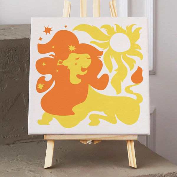 Leo zodiac-themed artwork featuring a majestic lion and sun