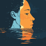 Mirror Mind Paint by Numbers Kit featuring a reflective portrait with contrasting blue and orange hues over water.